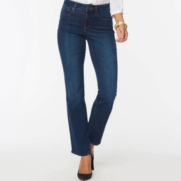NYDJ Marilyn Straight High Rise Straight Leg Dark Wash Lift Tuck Denim Jeans - Picture 1 of 16